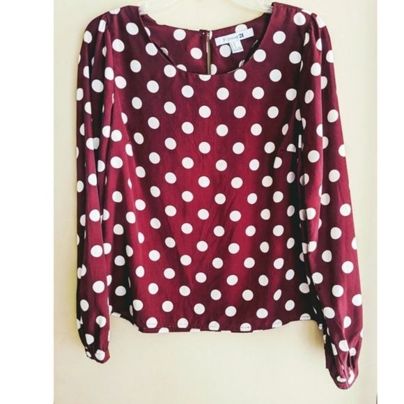 Forever 21 Tops - Forever 21 Polka Dot Long Sleeve Blouse